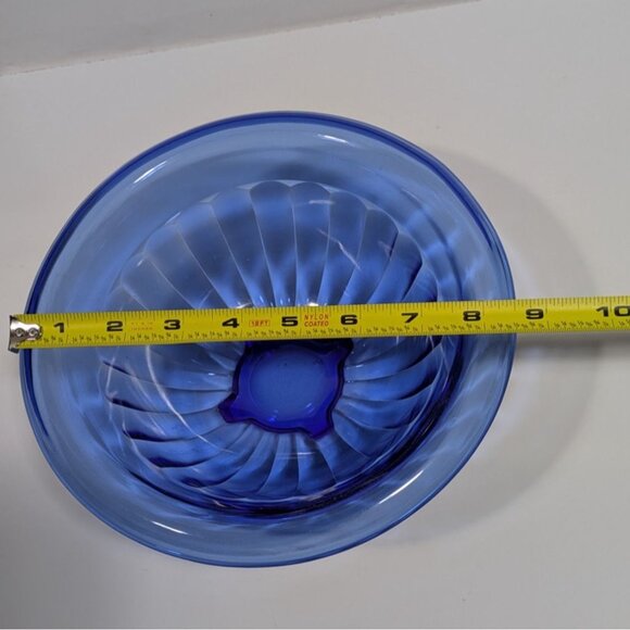 Hazel Atlas Blue Pillar Optic Glass Mixing Bowl Vintage Collectible Home Decor - Picture 11 of 14